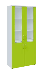 LE - 01 skříň lékařská prosklená, korpus bílá, dvířka jarní zeleň